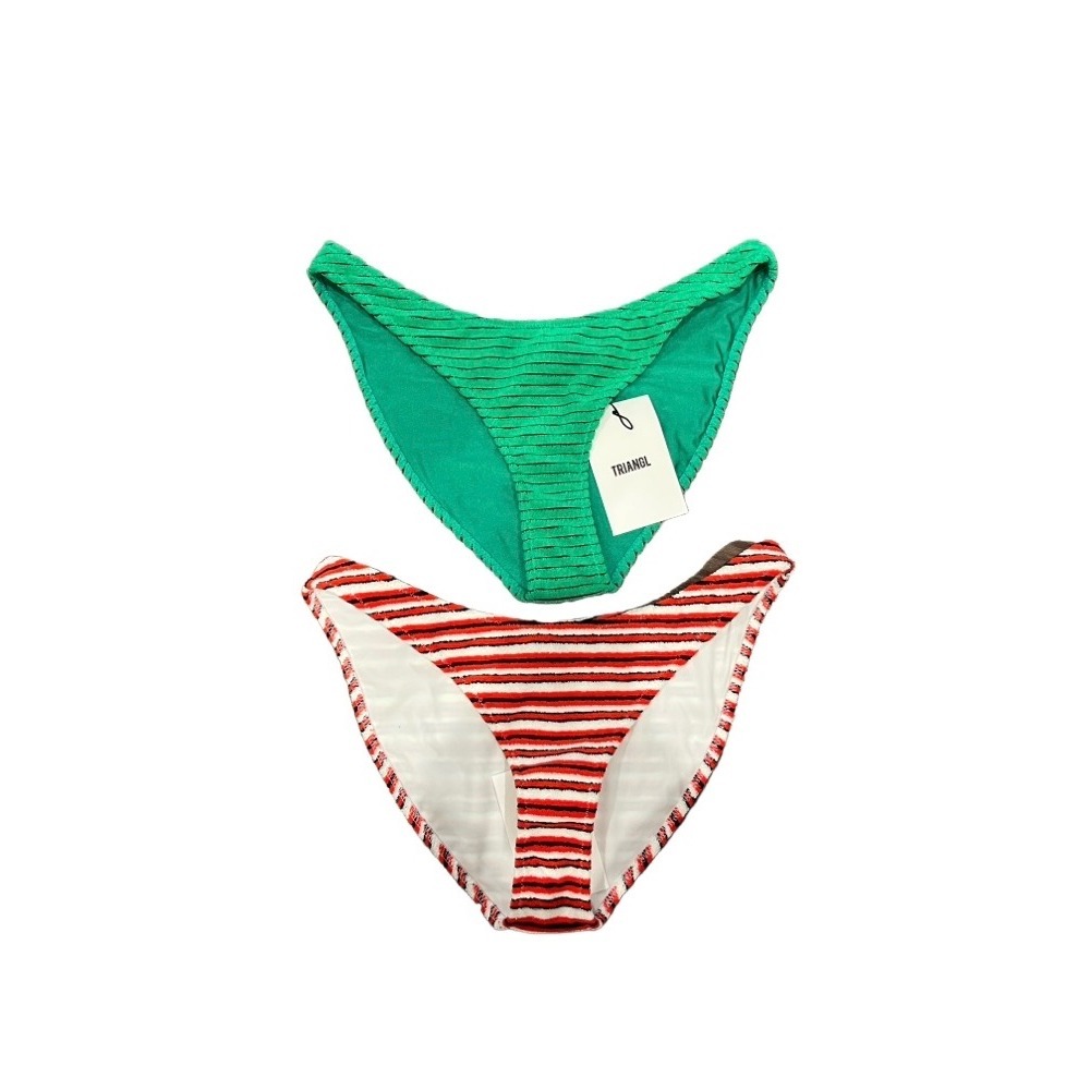 Triangl Bikini Bottoms Green Ribbed & Red Striped Terry Cloth Size Small NWT